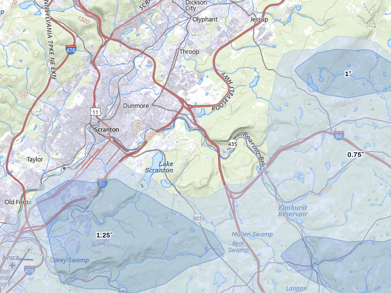 NEXRAD radar-signature map of the hail over Scranton, PA