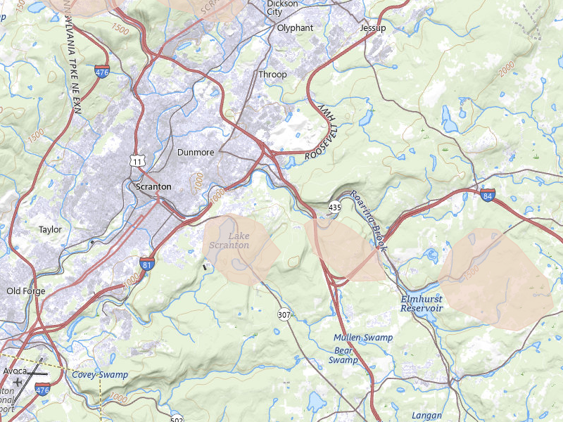 Radar-estimated hail-size map of the storm over Scranton, PA on Aug 12, 2026