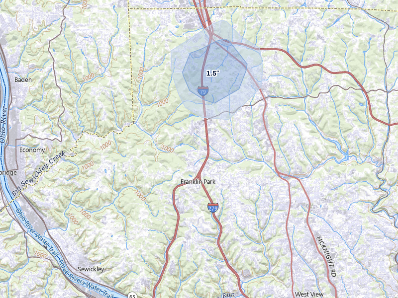 NEXRAD radar-signature map of the hail storm over Sewickley, PA on May 13, 2026