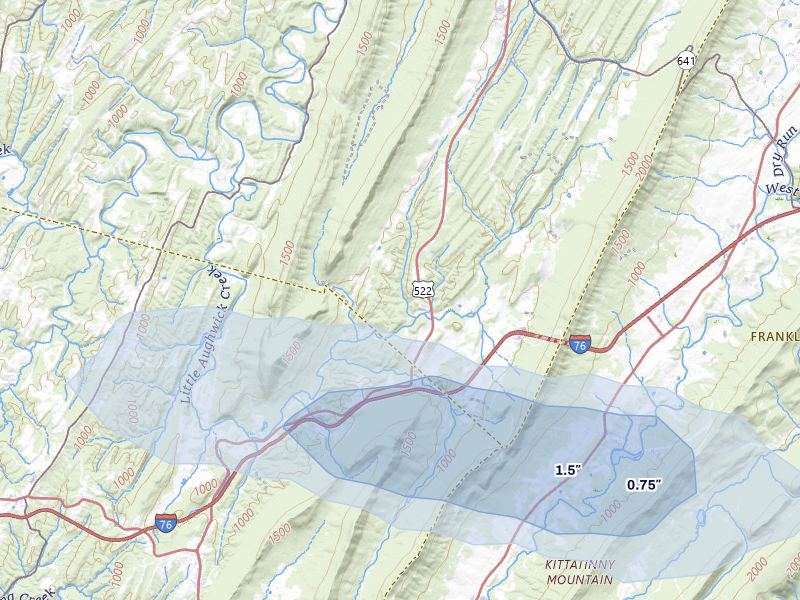 NEXRAD radar-signature map of the hail storm over Shade Gap, PA on Jul 5, 2026