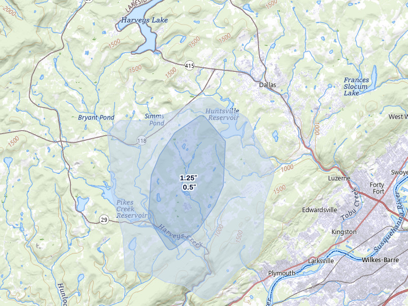 NEXRAD radar-signature map of the hail over Shavertown, PA