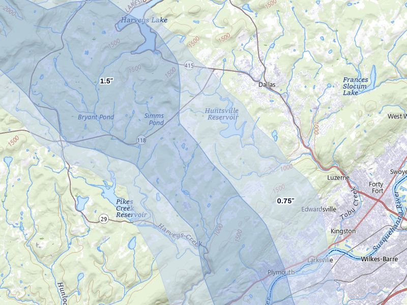 NEXRAD radar-signature map of the hail storm over Shavertown, PA on Jul 3, 2026