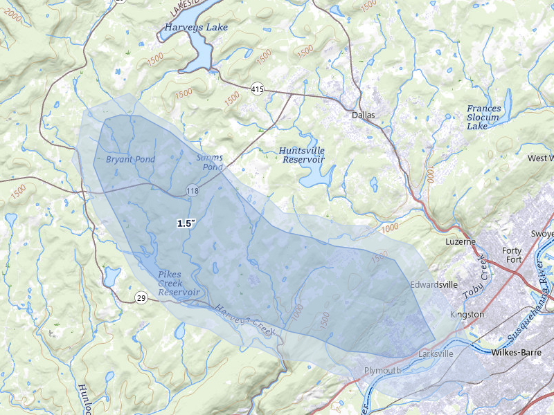 NEXRAD radar-signature map of the hail storm over Shavertown, PA on Sep 1, 2026
