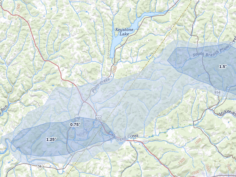 NEXRAD radar-signature map of the hail over Shelocta, PA