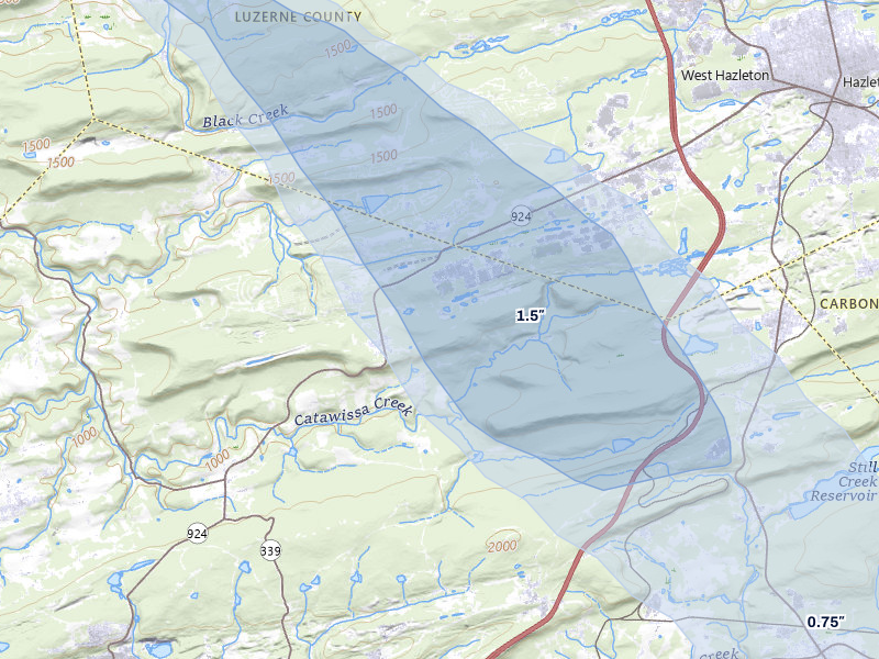 NEXRAD radar-signature map of the hail storm over Sheppton, PA on Jul 3, 2026