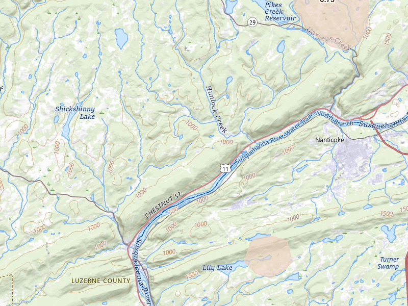 Radar-estimated hail-size map of the storm over Shickshinny, PA on Jul 1, 2026