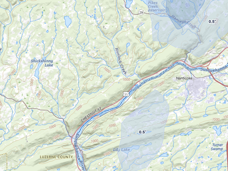 NEXRAD radar-signature map of the hail over Shickshinny, PA