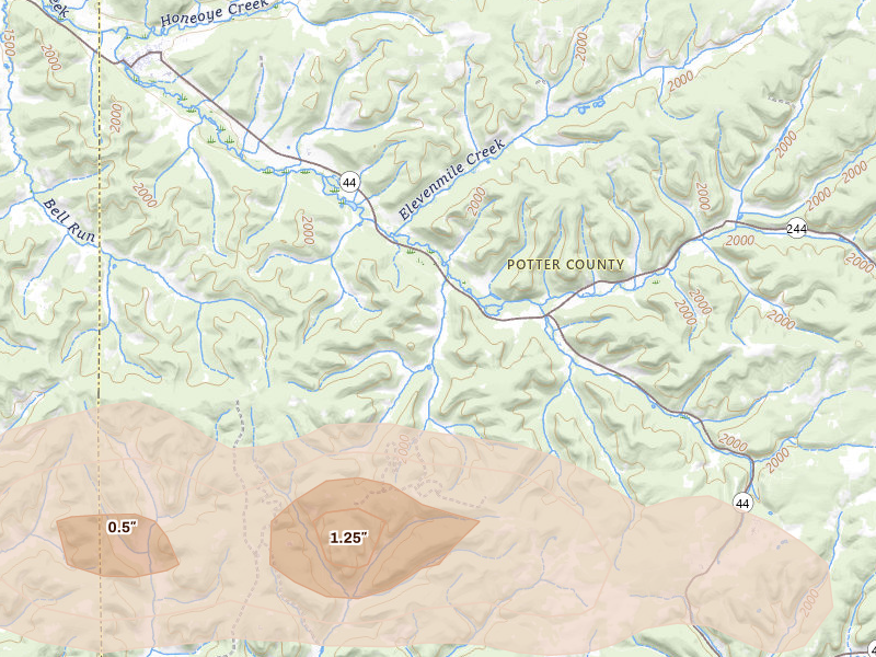 Radar-estimated hail-size map of the storm over Shinglehouse, PA