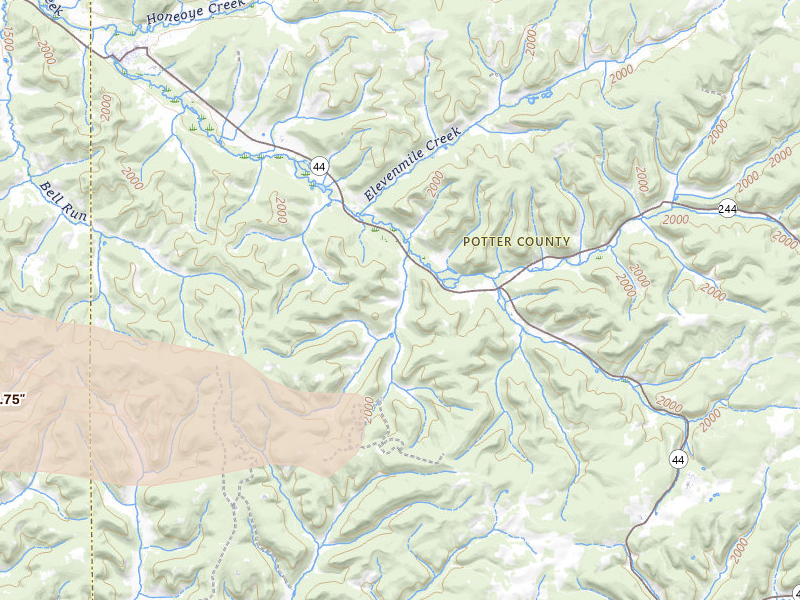 Radar-estimated hail-size map of the storm over Shinglehouse, PA on Jul 3, 2026