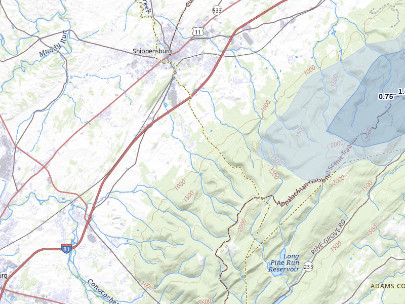NEXRAD radar-signature map of the hail over Shippensburg, PA