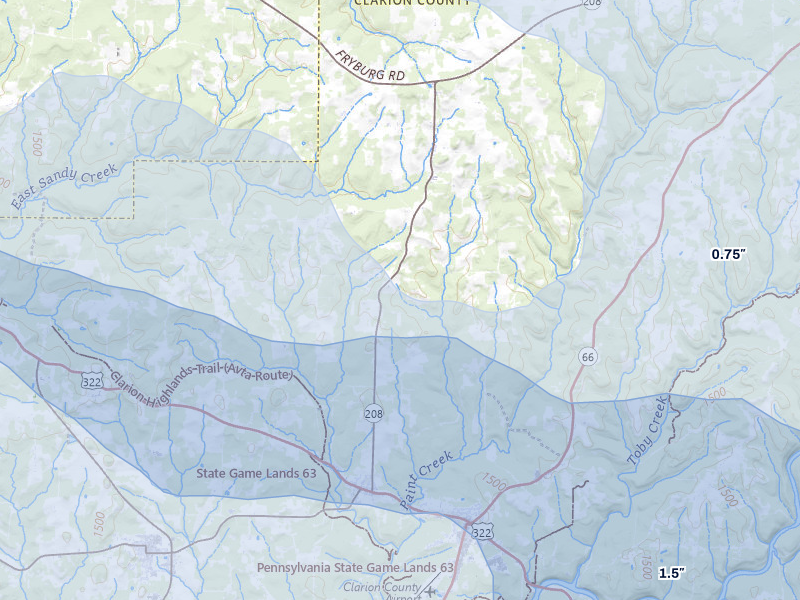 NEXRAD radar-signature map of the hail storm over Shippenville, PA on Mar 22, 2026