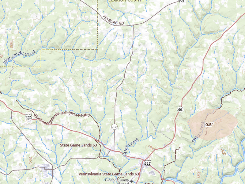Radar-estimated hail-size map of the storm over Shippenville, PA on Jun 11, 2026