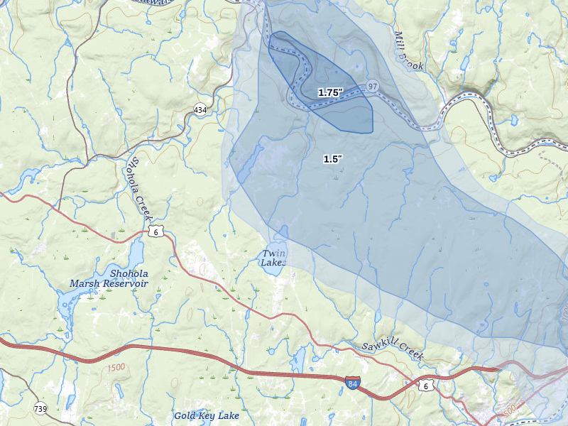 NEXRAD radar-signature map of the hail storm over Shohola, PA on Jul 3, 2026