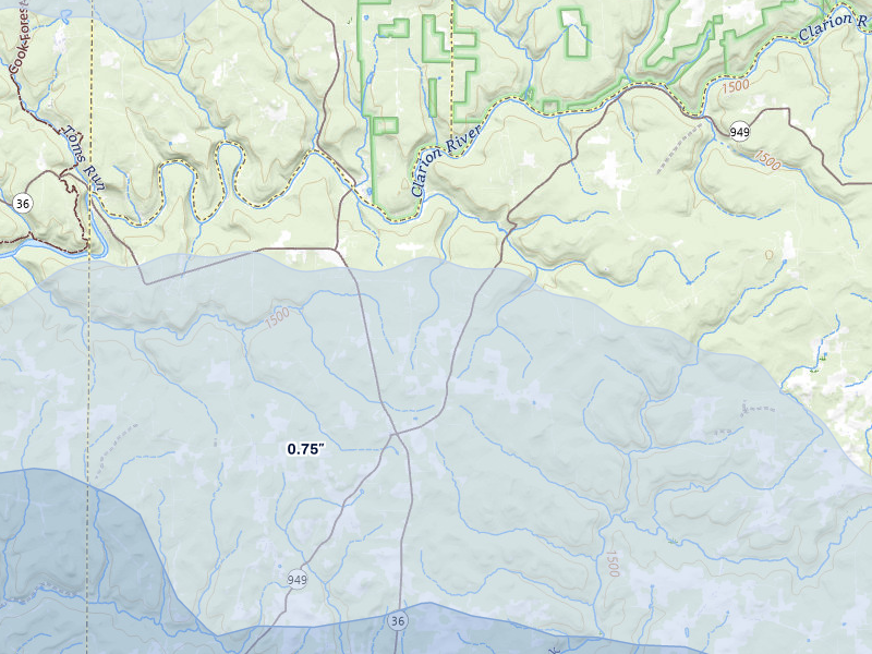 NEXRAD radar-signature map of the hail storm over Sigel, PA on Mar 22, 2026