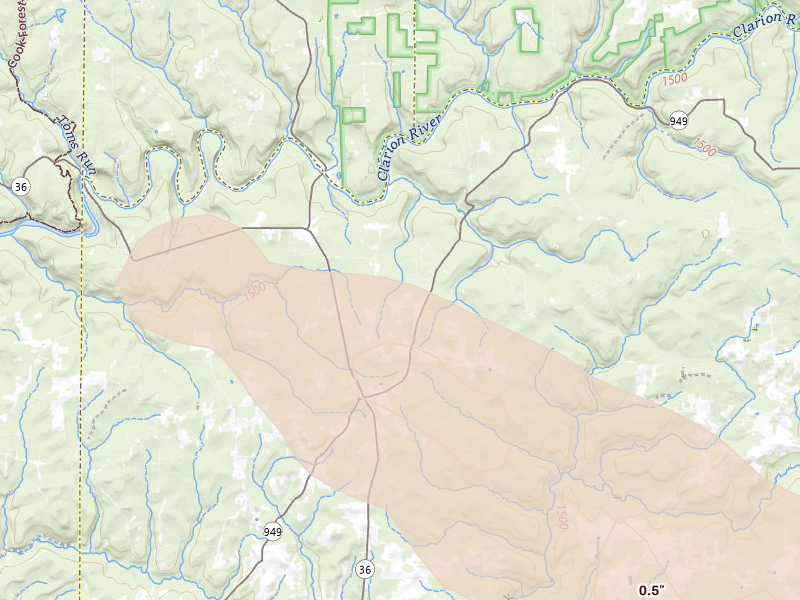 Radar-estimated hail-size map of the storm over Sigel, PA on Jul 18, 2026