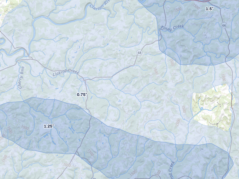 NEXRAD radar-signature map of the hail storm over Sligo, PA on Mar 22, 2026