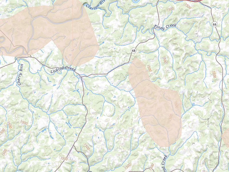 Radar-estimated hail-size map of the storm over Sligo, PA on Jul 3, 2026