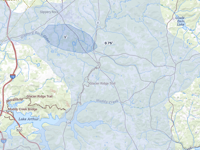 NEXRAD radar-signature map of the hail over Slippery Rock, PA
