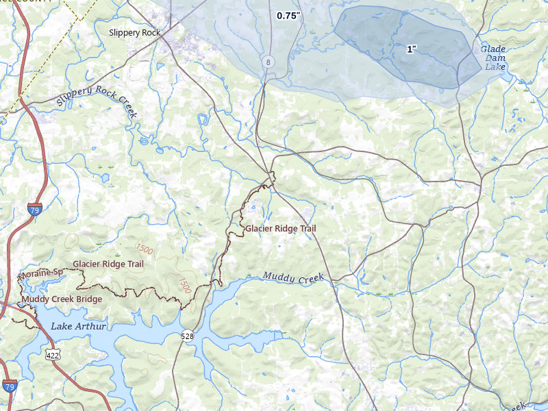 NEXRAD radar-signature map of the hail over Slippery Rock, PA