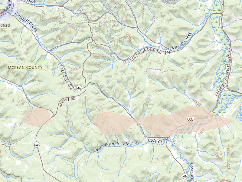 Radar-estimated hail-size map of the storm over Smethport, PA