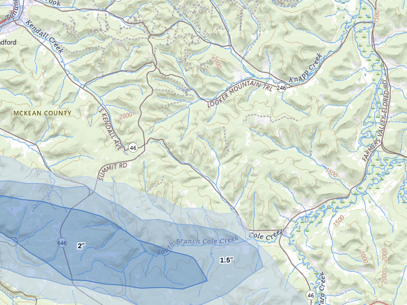 NEXRAD radar-signature map of the hail over Smethport, PA
