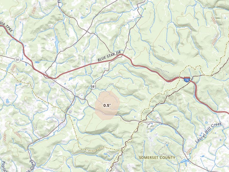 Radar-estimated hail-size map of the storm over Somerset, PA