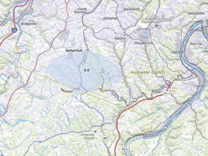 NEXRAD radar-signature map of the hail over South Park, PA