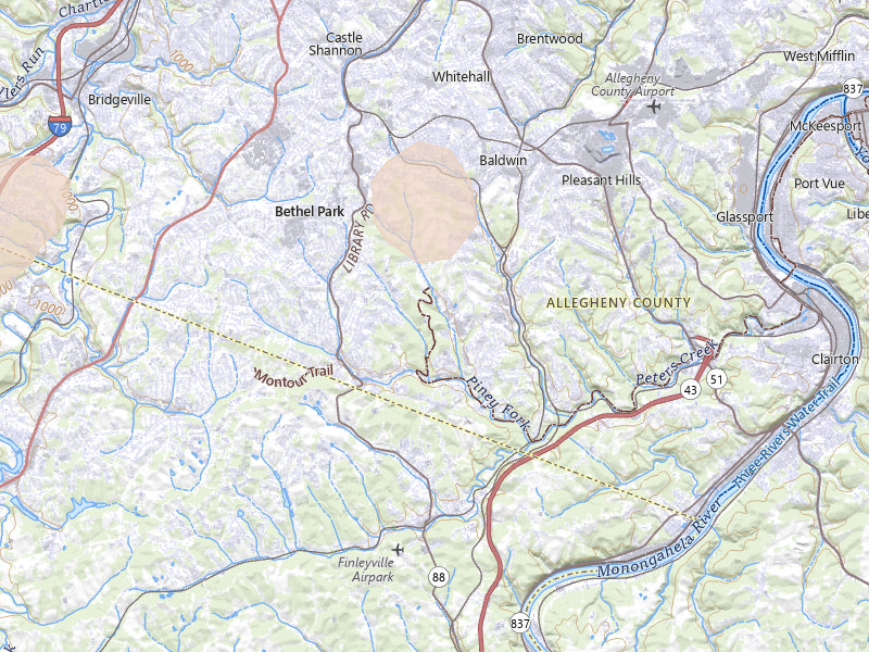 Radar-estimated hail-size map of the storm over South Park, PA on Aug 8, 2026