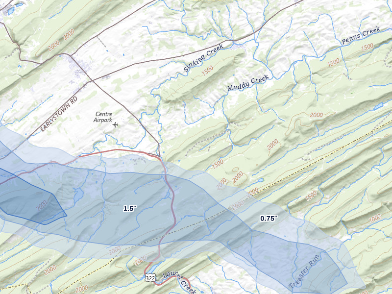 NEXRAD radar-signature map of the hail storm over Spring Mills, PA on Mar 22, 2026
