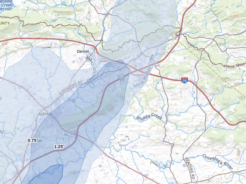NEXRAD radar-signature map of the hail storm over Stevens, PA on Jul 5, 2026