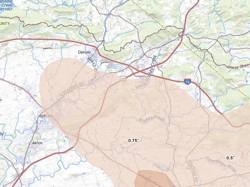 Radar-estimated hail-size map of the storm over Stevens, PA on Sep 1, 2026
