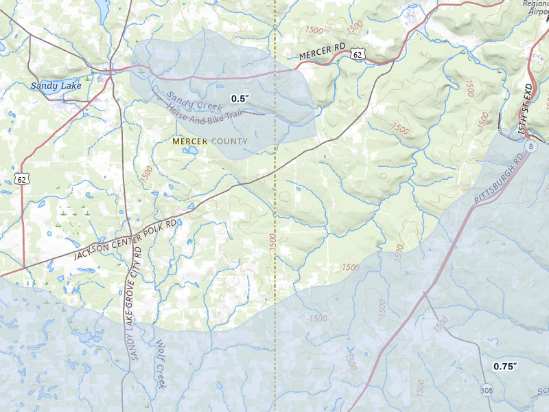 NEXRAD radar-signature map of the hail storm over Stoneboro, PA on Mar 22, 2026
