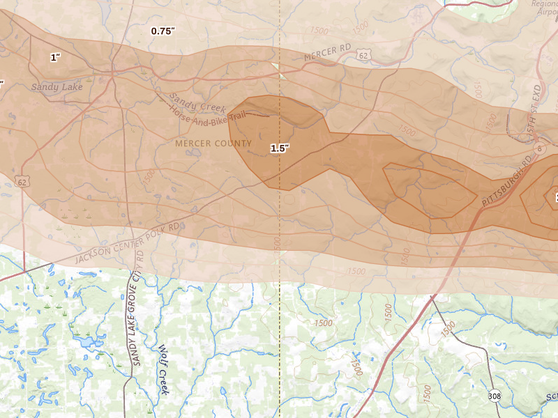 Radar-estimated hail-size map of the storm over Stoneboro, PA