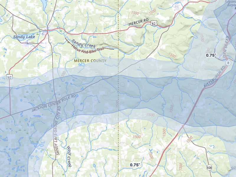 NEXRAD radar-signature map of the hail storm over Stoneboro, PA on Jul 3, 2026