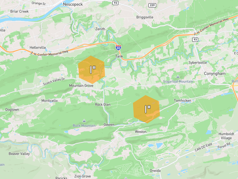 Hail map of Sugarloaf, PA on Jul 3, 2026, hail up to 1"