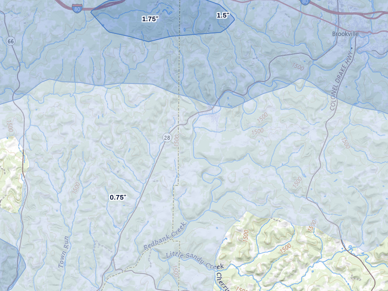 NEXRAD radar-signature map of the hail storm over Summerville, PA on Mar 22, 2026