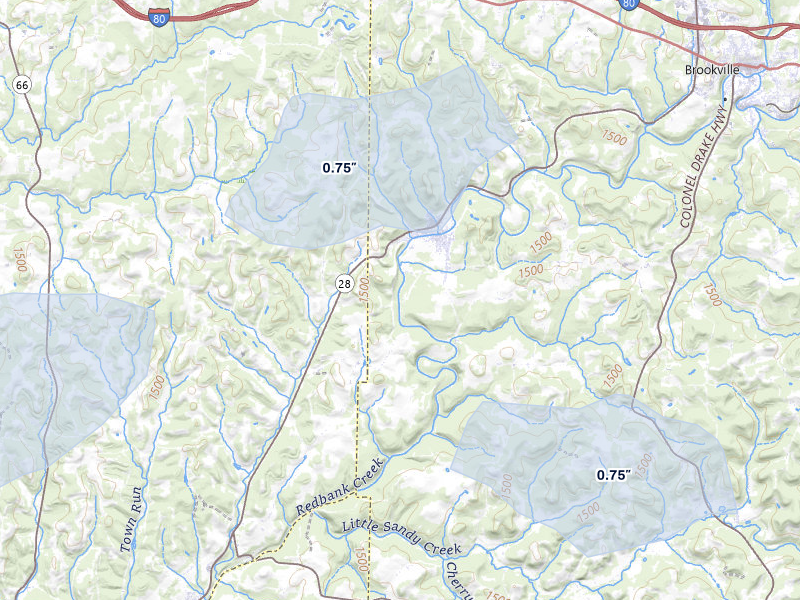 NEXRAD radar-signature map of the hail storm over Summerville, PA on May 13, 2026