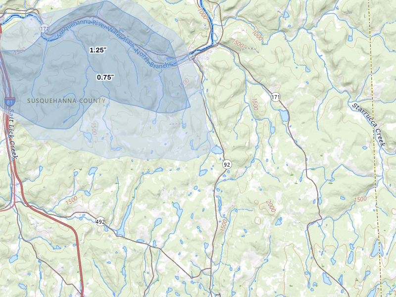 NEXRAD radar-signature map of the hail over Susquehanna, PA