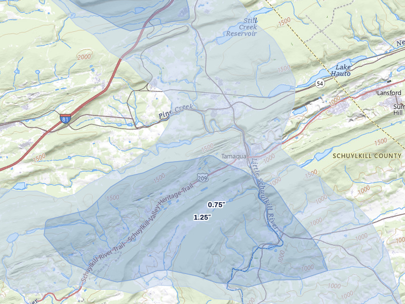 NEXRAD radar-signature map of the hail over Tamaqua, PA
