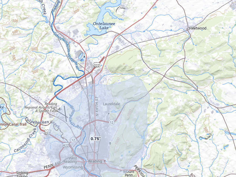 NEXRAD radar-signature map of the hail storm over Temple, PA on Jul 28, 2026