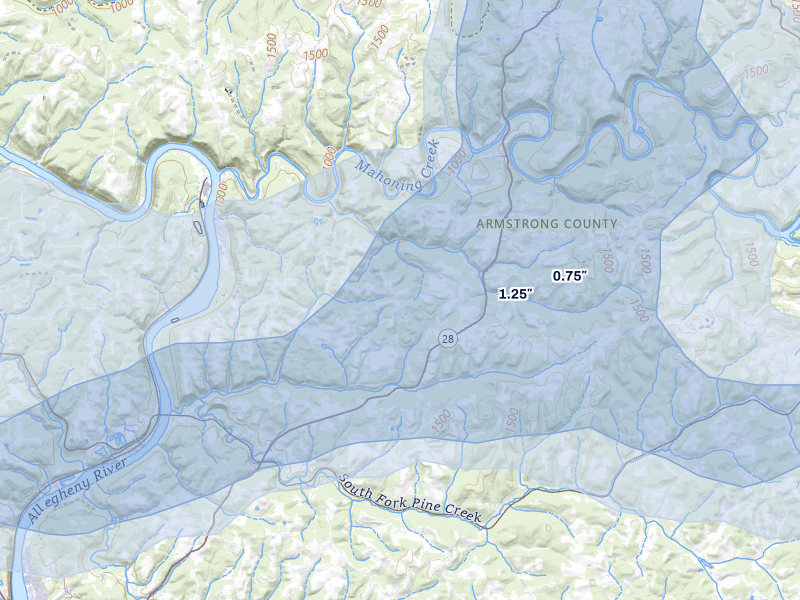 NEXRAD radar-signature map of the hail storm over Templeton, PA on Jul 3, 2026