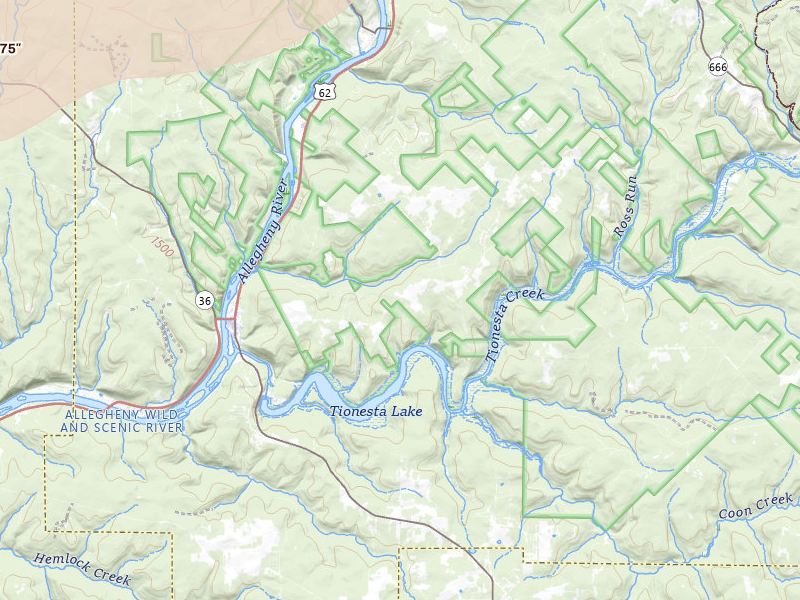 Radar-estimated hail-size map of the storm over Tionesta, PA on Mar 7, 2026