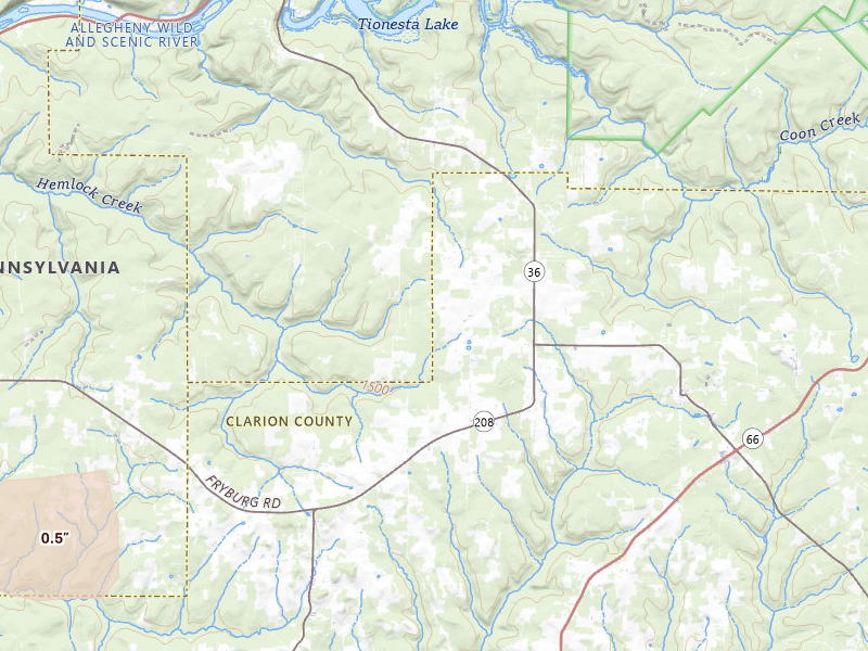 Radar-estimated hail-size map of the storm over Tionesta, PA on Jul 3, 2026