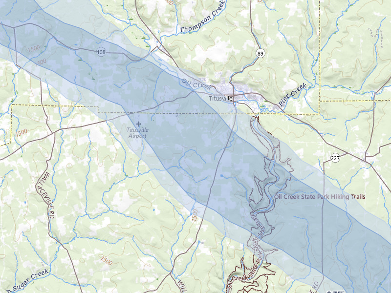 NEXRAD radar-signature map of the hail over Titusville, PA