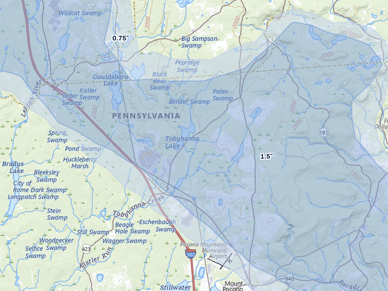 NEXRAD radar-signature map of the hail over Tobyhanna, PA