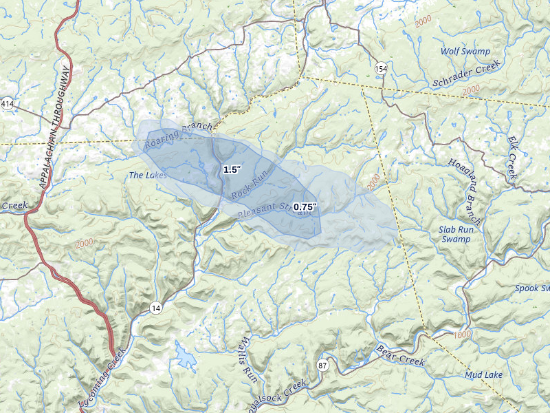 NEXRAD radar-signature map of the hail storm over Trout Run, PA on Jun 6, 2026
