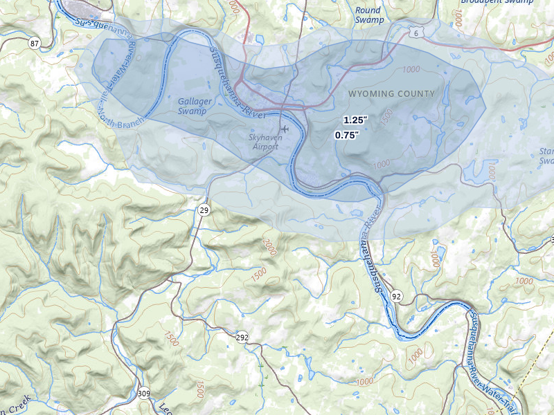 NEXRAD radar-signature map of the hail over Tunkhannock, PA