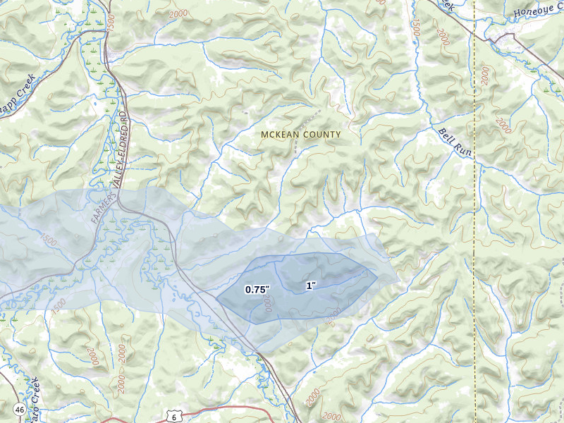 NEXRAD radar-signature map of the hail storm over Turtlepoint, PA on May 13, 2026