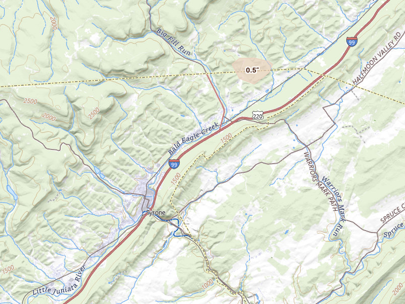 Radar-estimated hail-size map of the storm over Tyrone, PA