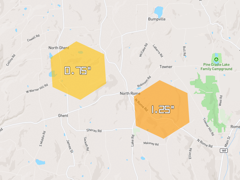 Hail map of Ulster, PA on Jun 6, 2026, hail up to 1.25"